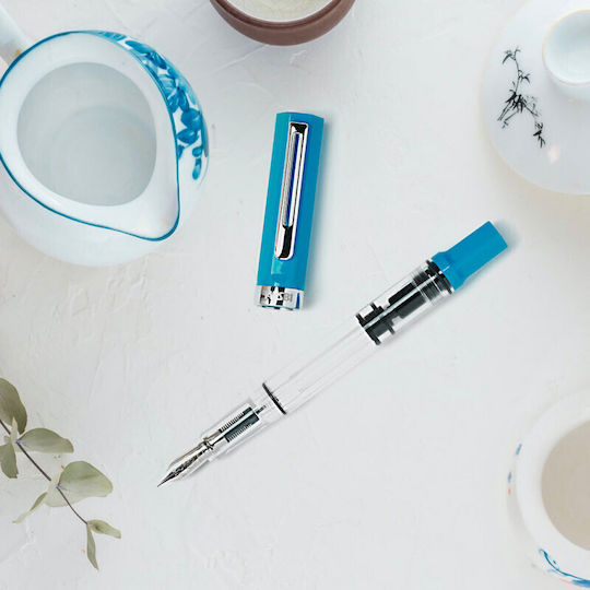Twsbi Eco Cerulean Blue Piston Filling Πένα Καλλιγραφίας Stub Μπλε με Μπλε Μελάνι