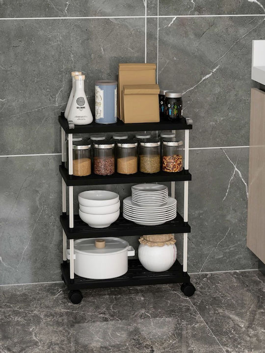 Costway Kitchen Trolley Plastic 3 Tiers Black 40x21x59.5cm