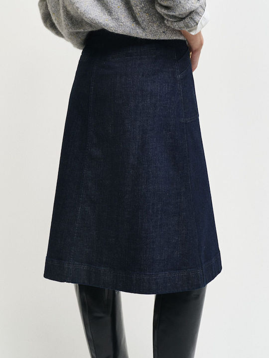 Denim Midi Skirt Dark Blue