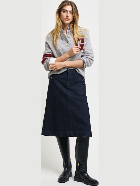 Denim Midi Skirt Dark Blue