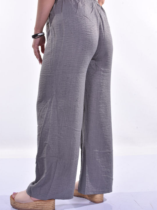 Raiden Damen Stoff Palazzo-Hose mit Gummizug Grey