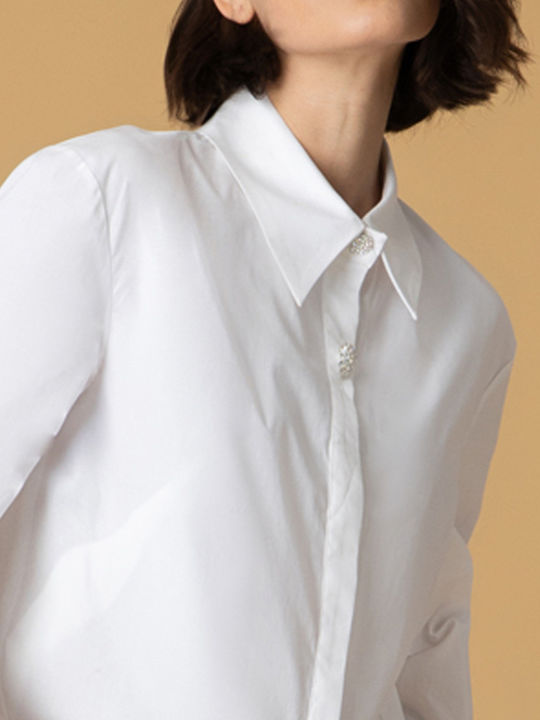Langärmelig Damen Hemd White
