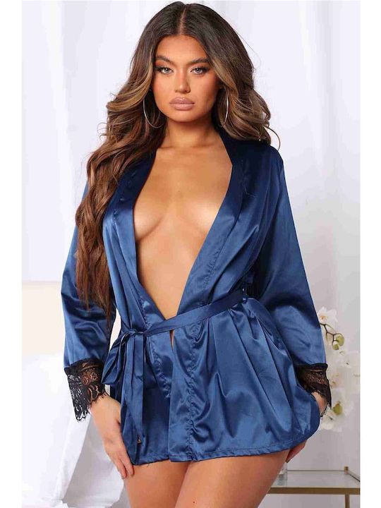 Merry See Pentru Femei Satin Halat Blue