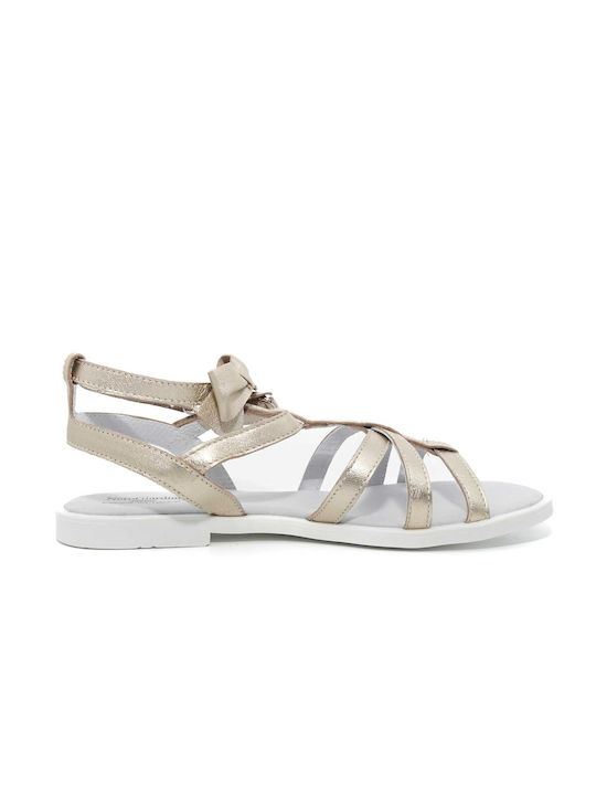 Nerogiardini Leather Women's Flat Sandals in Beige Color