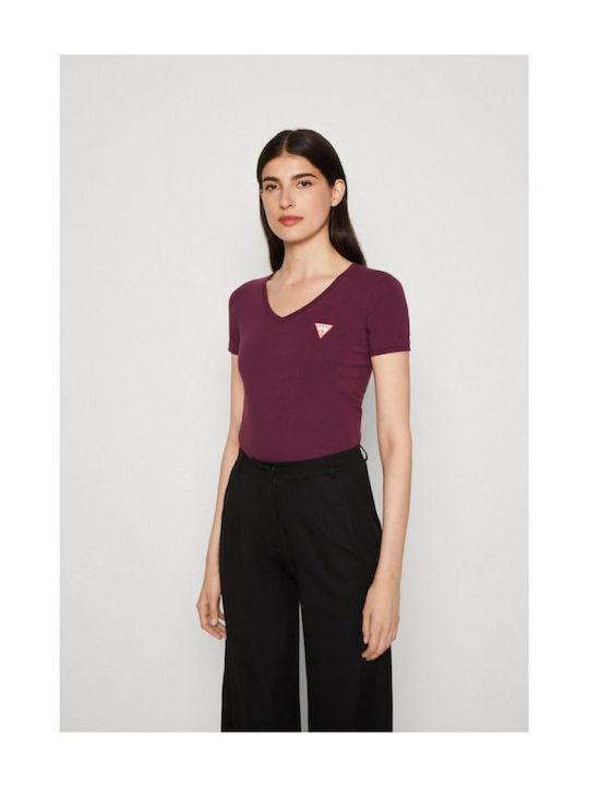 Guess W2yi45 J1314 Women's T-shirt with V Neckline Burgundy Rose