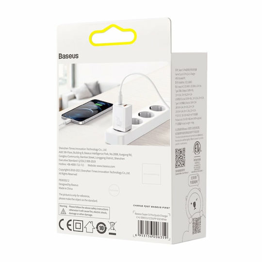 Baseus Baseus Kabelloser Handyladegerät mit USB-A und USB-C Ausgangsanschlüsse 30W Stromlieferung Schwarz (C Super Si Pro)