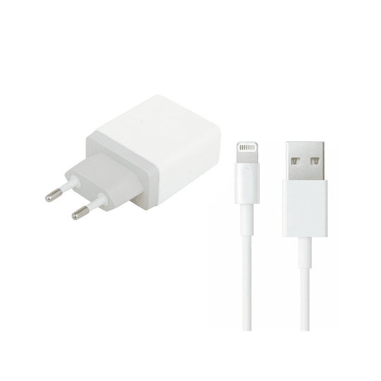 Treqa Ladegerät mit USB-A Anschluss und Kabel Blitzschlag Weißs (CS-203)