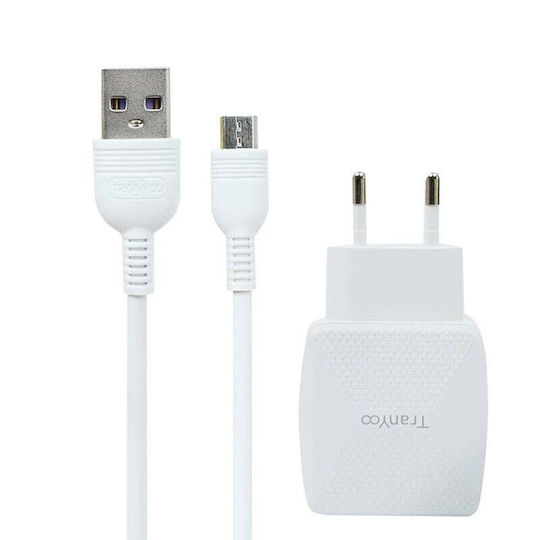 Tranyoo Зарядно без кабел с 2 USB-A порта Бял (V14)