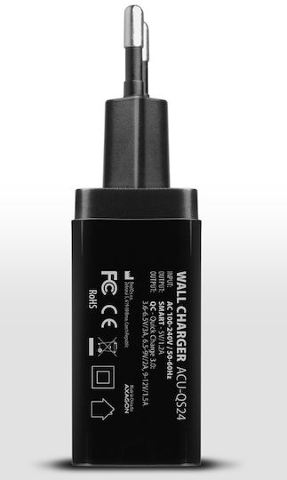Axagon Φορτιστής Χωρίς Καλώδιο με 2 Θύρες USB-A Quick Charge 3.0 Μαύρος (ACU-QS24)