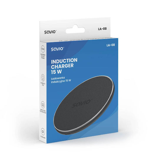 Savio Ασύρματος Φορτιστής (Qi Pad) 15W Power Delivery Μαύρος (LA-08)