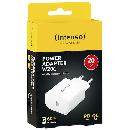 Intenso Φορτιστής Χωρίς Καλώδιο με Θύρα USB-C 20W Λευκός (W20C)