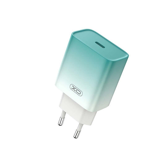 XO Ladegerät mit USB-C Anschluss und Kabel USB-C - USB-C 30W Stromlieferung Blue-White (CE18)