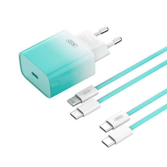 XO Ladegerät mit USB-C Anschluss und Kabel USB-C - USB-C 30W Stromlieferung Blue-White (CE18)