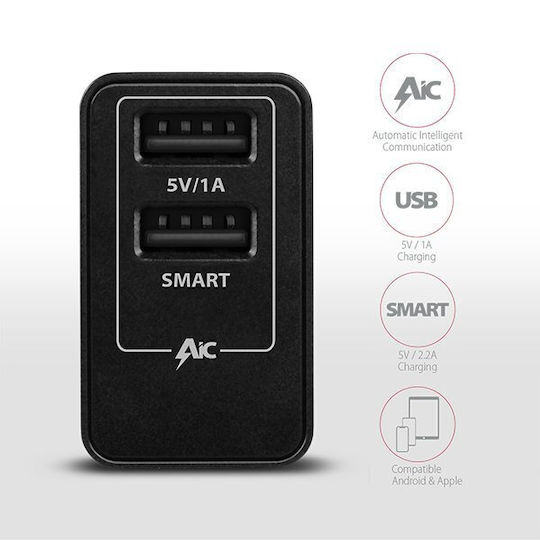 Axagon Ladegerät ohne Kabel mit 2 USB-A Anschlüsse 16W Schwarzs (ACU-DS16)
