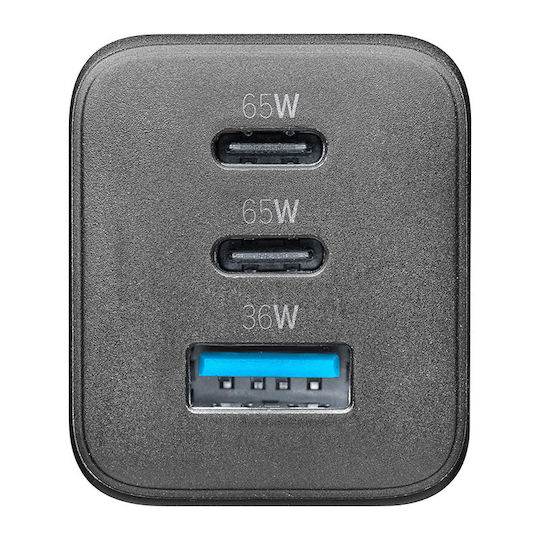 Cellular Line Cellular Line Handyladegerät Ohne Kabel GaN mit USB-A Ausgangsanschluss und 2 USB-C Ausgangsanschlüsse 65W Stromlieferung Schwarz (444722)