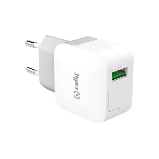 Celly Ladegerät ohne Kabel mit USB-A Anschluss Weißs (TCUSBTURBO)