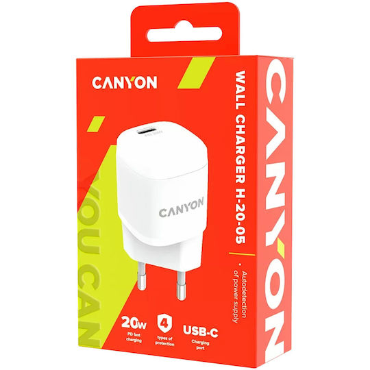 Canyon Φορτιστής Χωρίς Καλώδιο με Θύρα USB-C 20W Power Delivery Λευκός (H-20-05 CNE-CHA20W05)