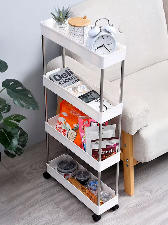 Keskor Metallic Kitchen Trolley 4 Tiers White 40x13x87cm