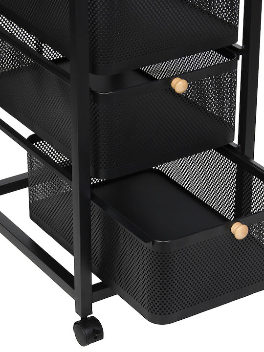 Keskor Metal Kitchen Trolley 3 Tiers Black 40x32.5x64cm