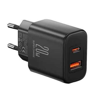 Joyroom Зарядно без кабел с USB-A порт и USB-C порт 20W Черно (TCF05)