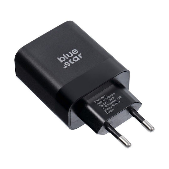 Blue Star Φορτιστής με Θύρα USB-C και Καλώδιο USB-C - USB-C 45W Power Delivery / Quick Charge 4.0 Μπλε