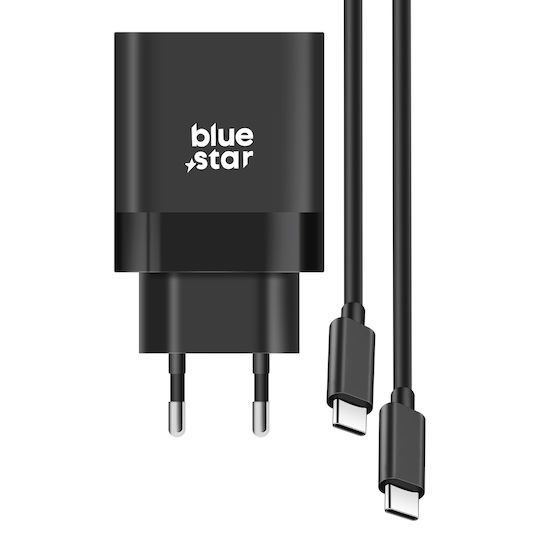 Blue Star Φορτιστής με Θύρα USB-C και Καλώδιο USB-C - USB-C 45W Power Delivery / Quick Charge 4.0 Μπλε