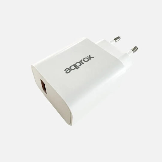 Approx Ladegerät mit USB-A Anschluss und Kabel USB-C 18W Schnellaufladung 3.0 Weißs (APPUSBWALL18)