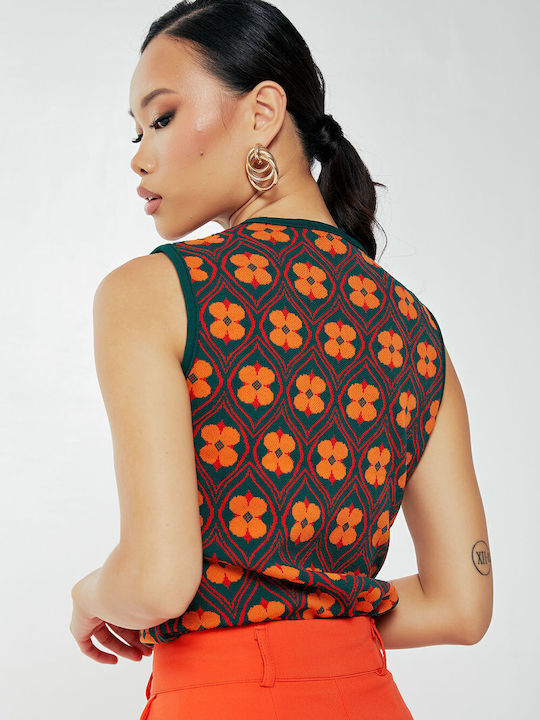Damen Crop Top Ärmellos Blumen Fuchs