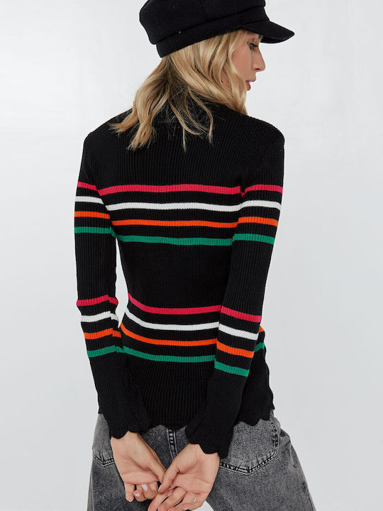 Knitted Striped Ruffle Blouse Orange