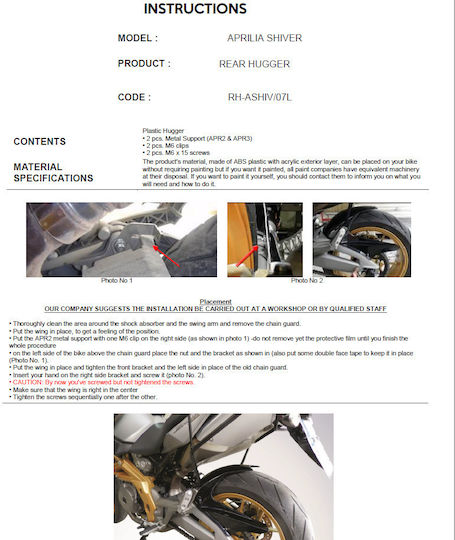 C-Racer Zurück Hinterradkotflügel Motorrad für Aprilia Zittern Schwarz 1Stück
