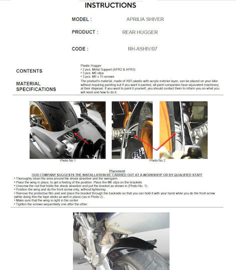 C-Racer Zurück Hinterradkotflügel Motorrad für Aprilia Zittern Schwarz 1Stück