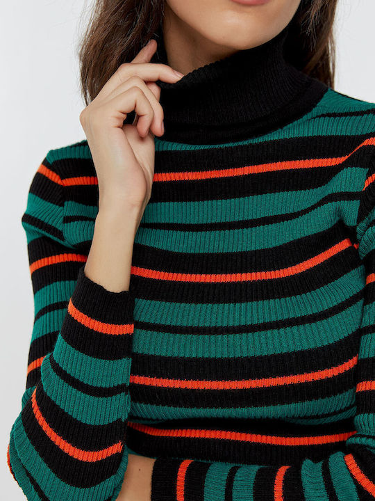 Women's Sweater Turtleneck Striped Pink