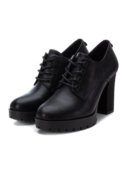 Γυναικεία Μποτάκια Oxfords με Ψηλό Τακούνι Μαύρα