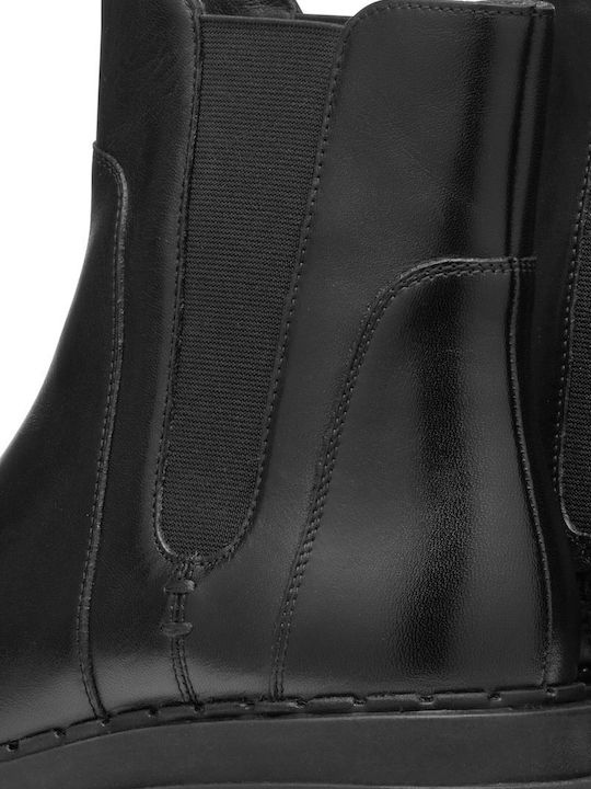 Felleny Leather Women's Ankle Boots with Medium Heel Black
