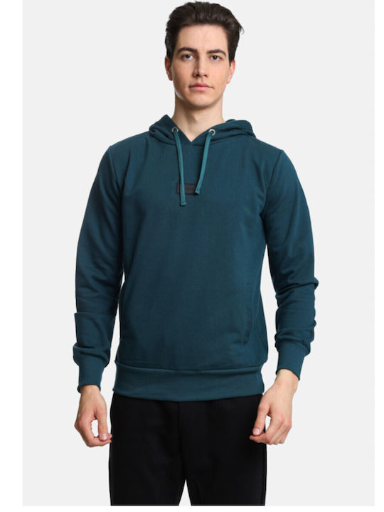 Paco & Co Herren Sweatshirt mit Kapuze und Taschen Petrol