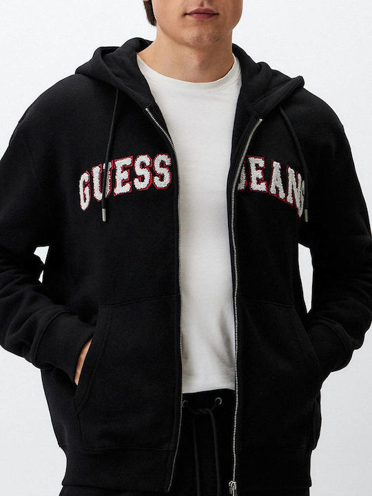 Guess Men's Sweatshirt Jacket with Hood and Pockets Black