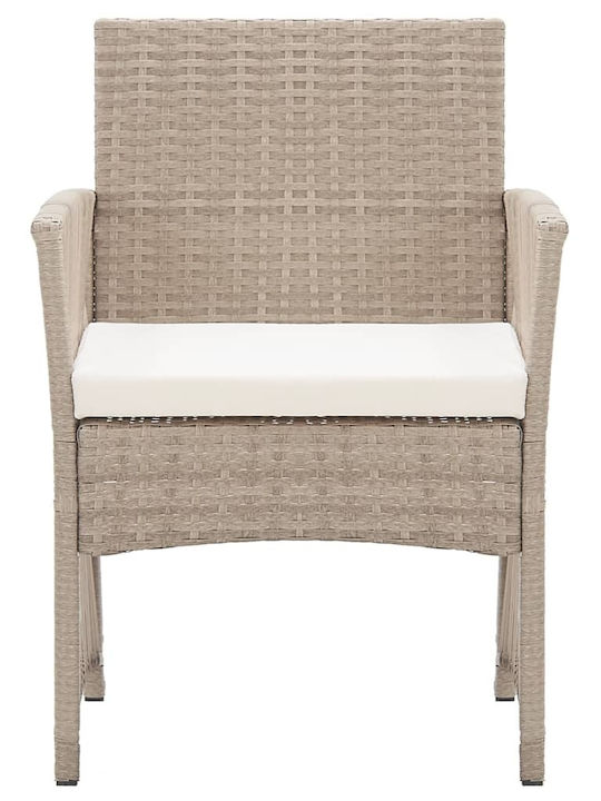 Outdoor Armchair Rattan Beige with Cushion 2pcs 52x56x76cm.