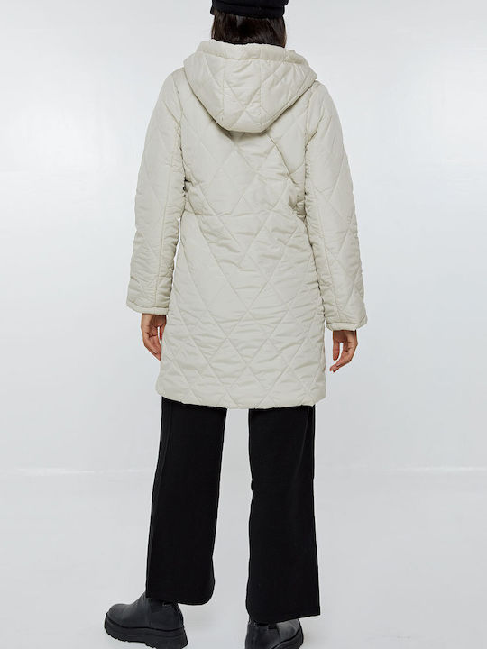 Lang Damen Puffer Jacke für Winter Beige
