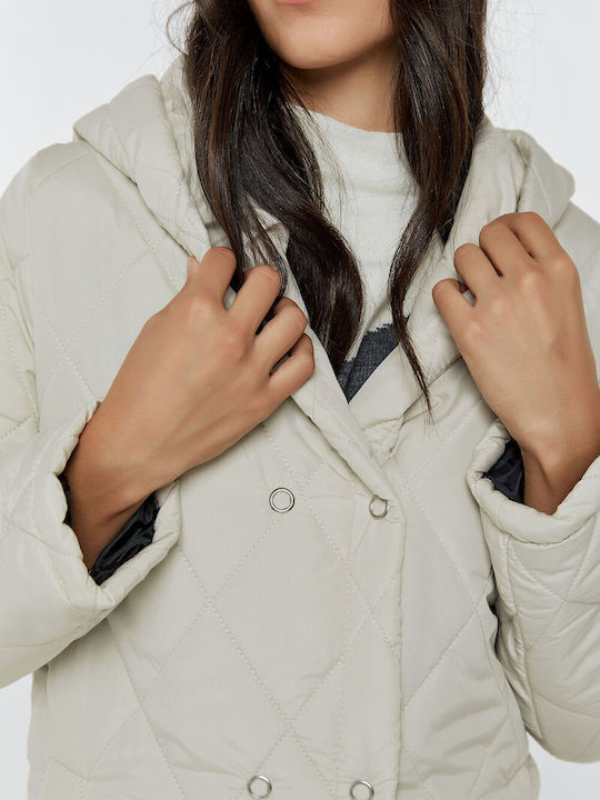 Lang Damen Puffer Jacke für Winter Ecru