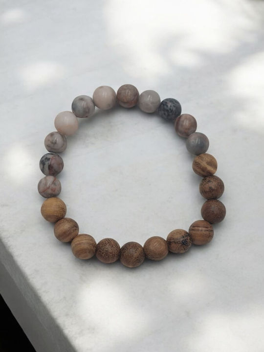 Elastic Bracelet with Natural Stones and Wooden Beads