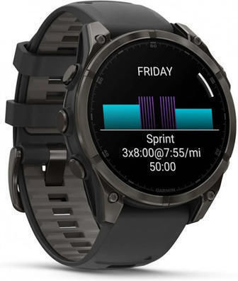 Garmin Fenix 8 Titanium 47mm Waterproof Smartwatch with Heart Rate Monitor (Sapphire, Carbon Grey Dlc Titanium With Black/pebble Grey Silicone Band)