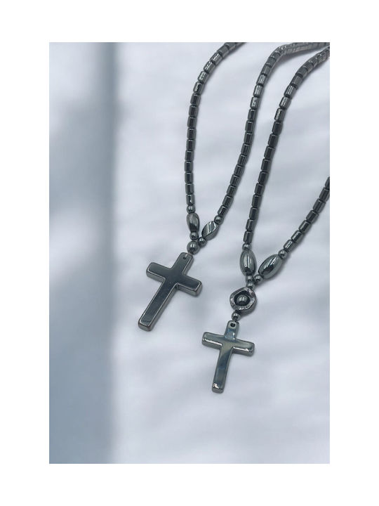 Hematite Cross Necklace with Rotating Bead Circle