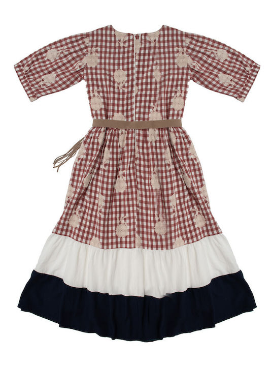 Mädchenkleid Karomuster Gürtel Senfgelb