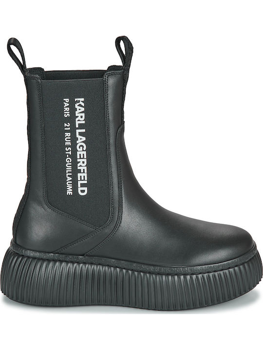 Leder Damen Chelsea Stiefeletten mit mittlerem Absatz Schwarz