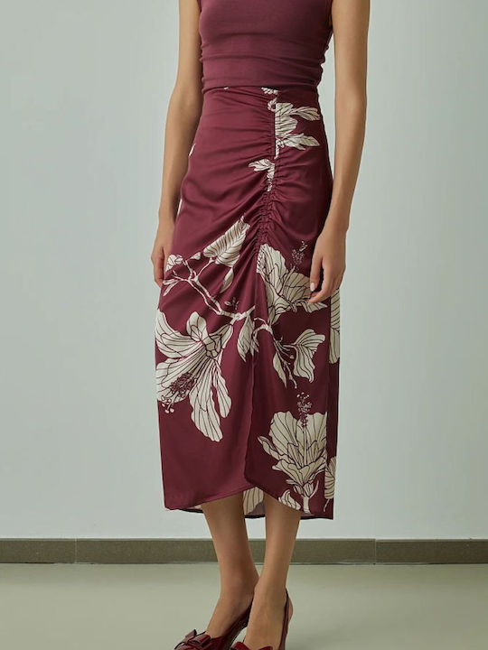 Satin Midi Skirt Bordeaux