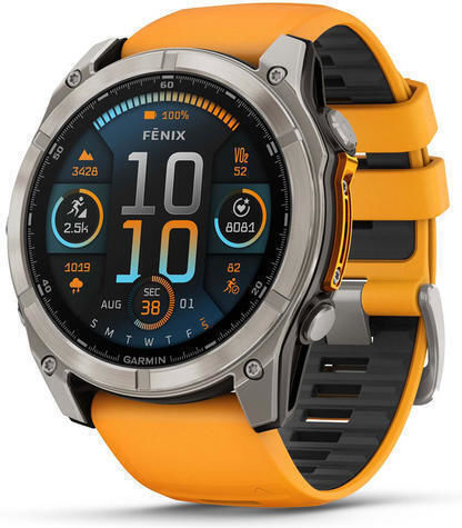 Garmin Fenix 8 Titanium 51mm Waterproof Smartwatch with Heart Rate Monitor (Sapphire, Titanium With Spark Orange/Graphite Silicone Band)