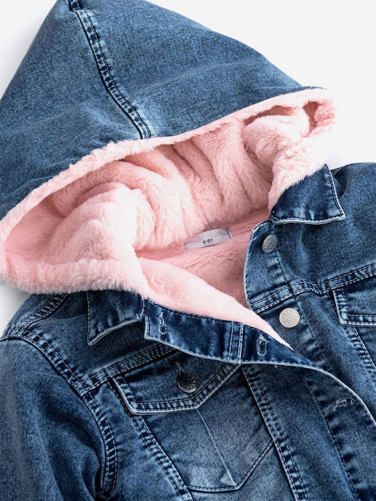 Kids' Denim Jacket with Lining & Hood Blue