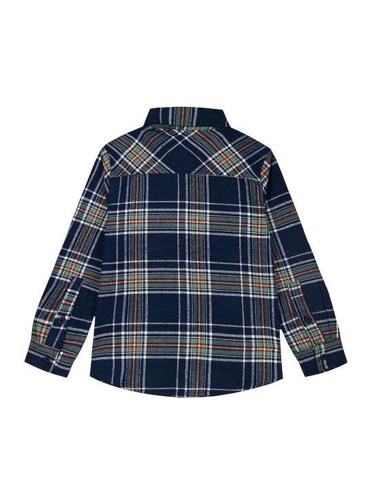 Kids Checked Shirt Long Sleeve Navy Blue