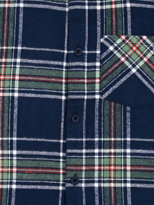 Kids Checked Shirt Long Sleeve Navy Blue