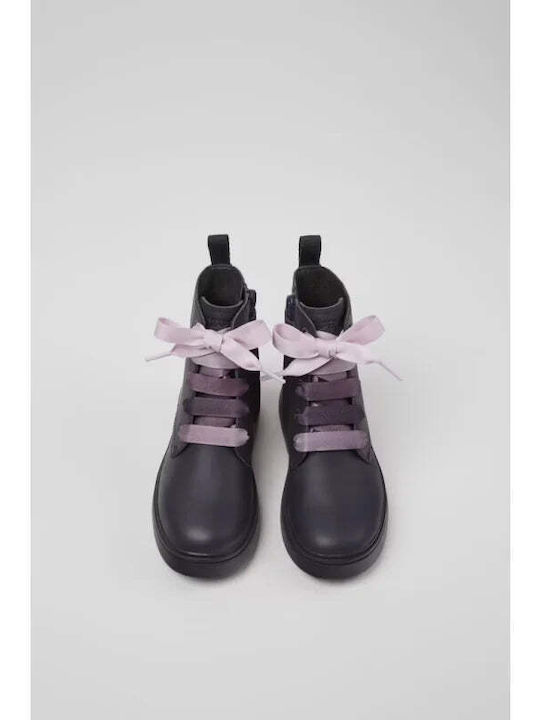 Camper Kids Leather Military Boots with Lace Purple